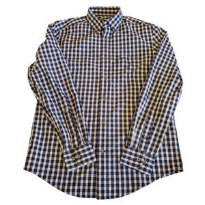 George Shirt Mens Small Button Down Black Collared Long Sleeve Workwear Plaid